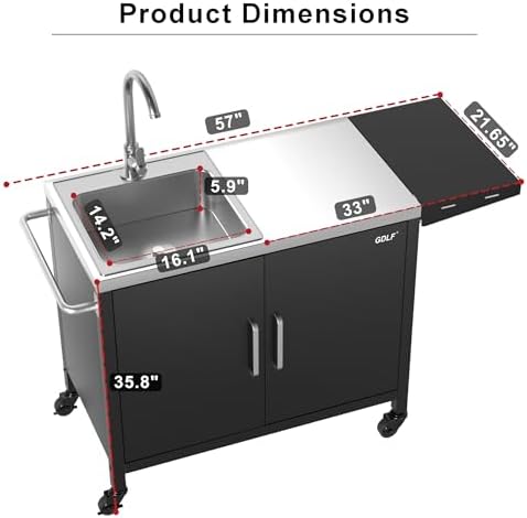 GDLF Outdoor Grill Table with Sink, Metal Grill Cart Sink Station - Image 7
