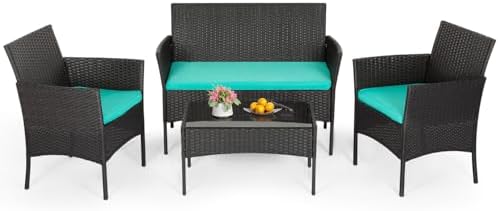 FDW 4-Piece Patio Furniture Set | Blue | Outdoor Wicker Furniture by FDW
