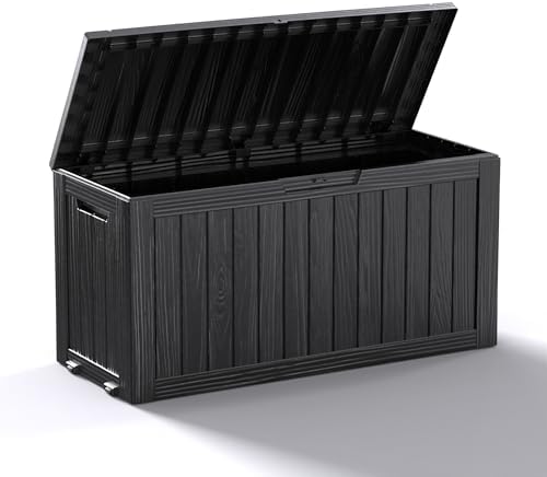ROJIK Outdoor Storage Box with Wheels,75 Gallon Waterproof Resin Deck Box, Lockable Storage for Patio Cushions,Garden Tools,Pool Accessories,UV-Resistant Storage Bench for Backyard & Deck（Black） by ROJIK