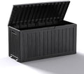 ROJIK Outdoor Storage Box with Wheels,75 Gallon Waterproof Resin Deck Box, Lockable Storage for Patio Cushions,Garden Tools,Pool Accessories,UV-Resistant Storage Bench for Backyard & Deck（Black） by ROJIK