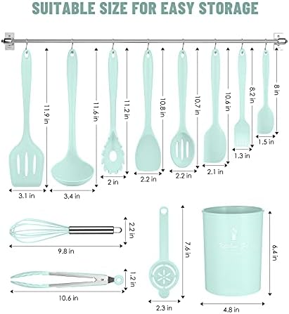 Green Kitchen Utensils Set-12 Pieces Silicone Cooking Utensils Set - Image 2