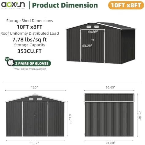 Aoxun 10x8 FT Shed Outdoor Storage Shed with Floor Black - Image 2