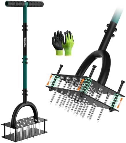 Grenebo Lawn Aerator Manual Aerator Lawn Tool with 16 Spikes, Black by Grenebo