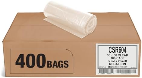 Aluf Plastics 55-60 Gallon 2 MIL (eq) Clear Heavy Duty Garbage Bags - 38" x 58" - Pack of 400 - for Industrial, Recycling, Storage, & Outdoor by AlufPlastics