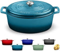 Rossallini Enameled Cast Iron Oval Dutch Oven with Lid, 8 Qt, Ocean Blue by RossalliniSignatureStoneware
