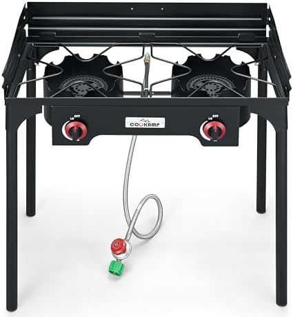 COOKAMP High Pressure Double Propane Burner With Windscreen Outdoor Camping Stove with 0-20 PSI Adjustable Regulator and Steel Braided Hose SA2510 (Two Burner Stove With Windscreen) - Image 5