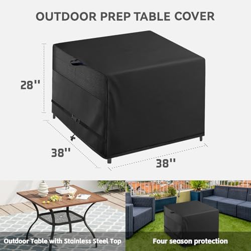 Outdoor Patio Square Table Cover 38 inch Black Heavy Duty Waterproof Cover - Image 2