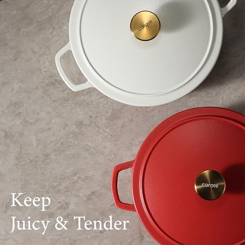 CAROTE 5QT Cream White Enameled Cast Iron Dutch Oven Pot with Lid - Image 7