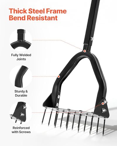 VEVOR Lawn Aerator, 9.2 in Manual Spike Aerator Tool with 15 Iron Spikes, Long Handle & Wide Plate, Heavy Duty Grass Aeration Tool, Yard Aerators for Compacted Hardened Soil Lawn Aeration - Image 3