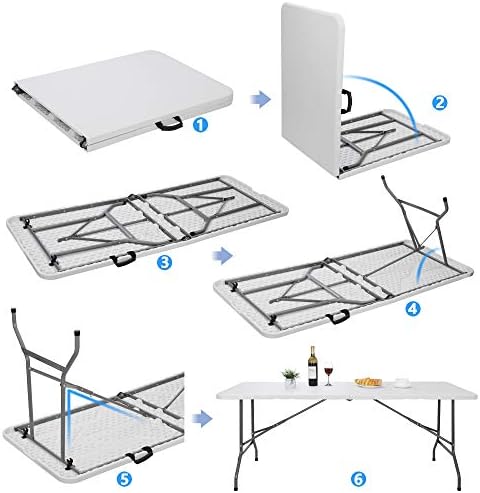 SUPER DEAL 6FT Folding Table for Indoor Outdoor, Portable Heavy Duty Fold-in-Half Plastic Dining Picnic Party Camping Table with Carrying Handle - Image 6