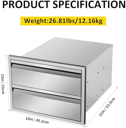 Outdoor Kitchen Drawers 18" W x 13"H x 21"D Triple BBQ Drawers Stainless Steel Built-in Drawer for Outdoor Kitchen Island, Patio Grill Station - Image 2