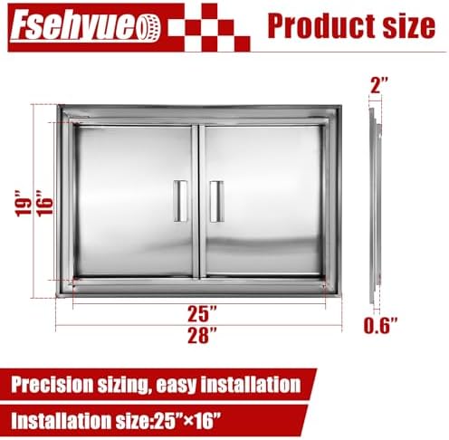 Outdoor Kitchen Door 28'' W x 19'' H Double BBQ Access Door Stainless Steel Flush Mount Doors Wall Vertical Doors with Handle Suitable for Grilling Station BBQ Island Outside Cabinet - Image 4