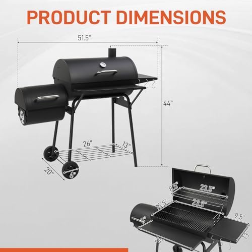 Outvita Charcoal Grill with Offset Smoker, Barrel Barbecue Smoker, Black - Image 2