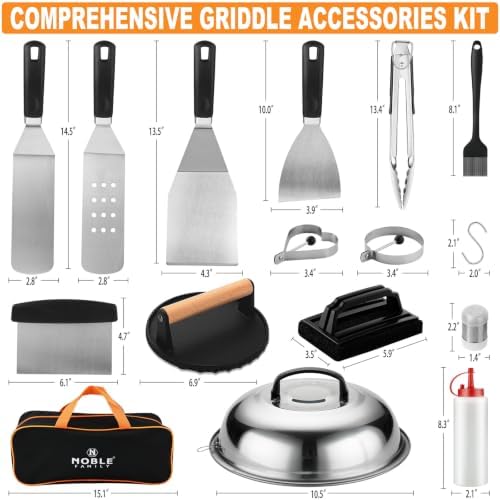N NOBLE FAMILY 27 PCS Griddle Accessories Kit, Flat Top Grill Accessories Set for Camping, Professional Griddle Spatula Set with Melting Dome, Burger Press for Outdoor BBQ Teppanyaki - Image 2
