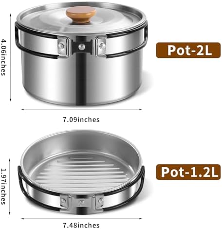12pcs Outdoor Camping Cookware Kit, Lightweight Stainless Steel Kettle, Non-Stick Pot and pan, with Fork Spoon Kits Suitable for picnics and Backpacking Trips - Image 7