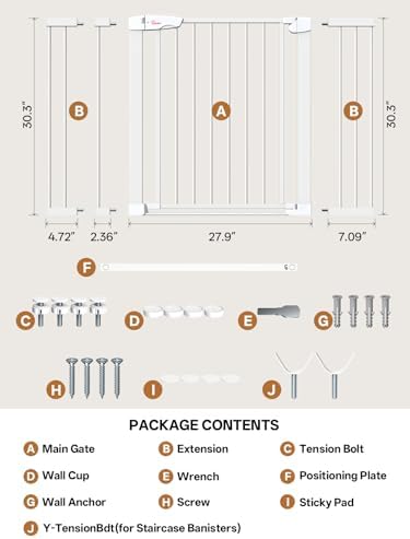 Baby Gate for Indoor Stairs & Doorways: Wide Expandable 27.9-42.1" Metal Safety Gate - Toddler Pets 30" Tall Dog Gate with Easy Install Pressure Mount Dual Lock & 2-Way Swing, White. - Image 2