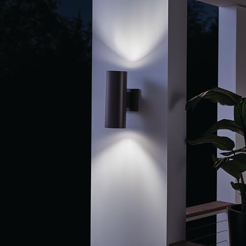 Kichler Cylinders 12" 2-Light Outdoor Cylinder Wall Sconce in Architectural Bronze, (12" H x 4.75" W), 9244AZ - Image 6