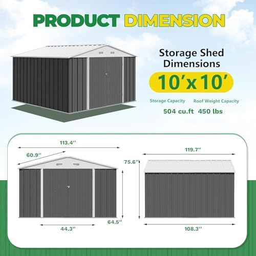 Devoko 10x10 FT Outdoor Storage Shed, Gray - Image 6