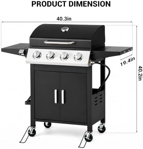 HUGROVE 4-Burner Propane Gas Grill for Outdoor Cooking 40000 BTU Black - Image 3