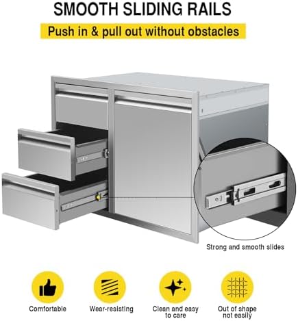 Outdoor Kitchen Drawer Combo BBQ Access Triple Drawers and Trash Drawer for BBQ Island Grill Station 28" W x 20.1" H x 19.8" D with Recessed Handle - Image 5