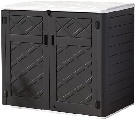 Mrosaa Resin Outdoor Storage Shed, 38 cu.ft Outdoor Storage Box Waterproof for Garden Tools, Patio Furniture, Trash Cans, Garage Storage, Lockable (Black) by Mrosaa