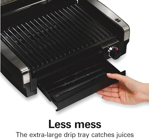 Hamilton Beach Electric Indoor Searing Grill with Adjustable Temperature Control to 450F, 118 sq. in. Surface Serves 6, PFAS-Free Removable Nonstick Grate, Stainless Steel (25360) - Image 6