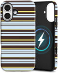 for iPhone 17 Case, Magnetic Matte Frosted Dual-Layer Striped Phone Case for Women, Retro Aesthetic Cover Compatible with Mag Safe Accessories - Mocha Sky by YKCZL