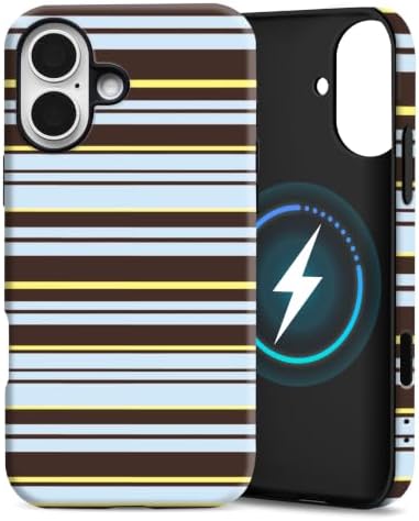 for iPhone 17 Case, Magnetic Matte Frosted Dual-Layer Striped Phone Case for Women, Retro Aesthetic Cover Compatible with Mag Safe Accessories - Mocha Sky by YKCZL