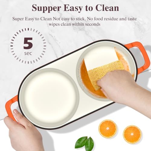 Umite Chef Complete Mini Double Dutch Oven Kit for Sourdough Bread – Enameled Cast Iron Bread Pan with Deep Dual Loaf Pots, Includes 5" Banneton Basket & Cotton Potholders, 500°F Oven Safe (Orange) - Image 6