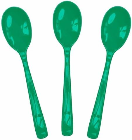 SietDESEO 25 PCS Green Plastic Spoons Disposable Utensils Heavy Duty Green Spoons Disposable Cutlery for Birthday Wedding Baby Shower Bridal Shower Plastic Silverware by SietDESEO