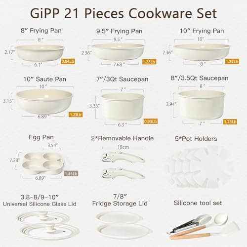 GiPP 21PCS Pots and Pans Set Nonstick Cookware Set with Detachable Handle - Image 2