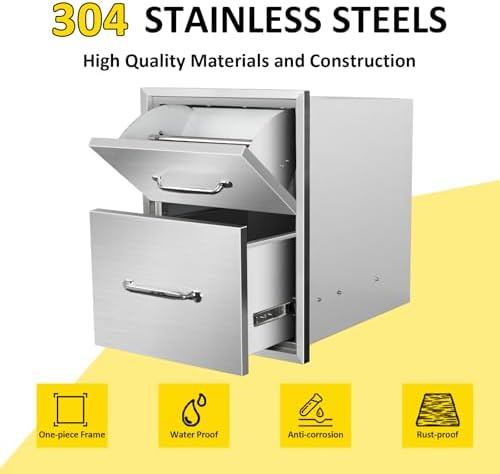 Outdoor Kitchen Drawers with Paper Towel Holder 16" W x 20" H x 20" D Flush Mount BBQ Drawers with Chrome Handle,Stainless Steel Built-in Double Access Drawers for Outdoor Kitchen Island - Image 3