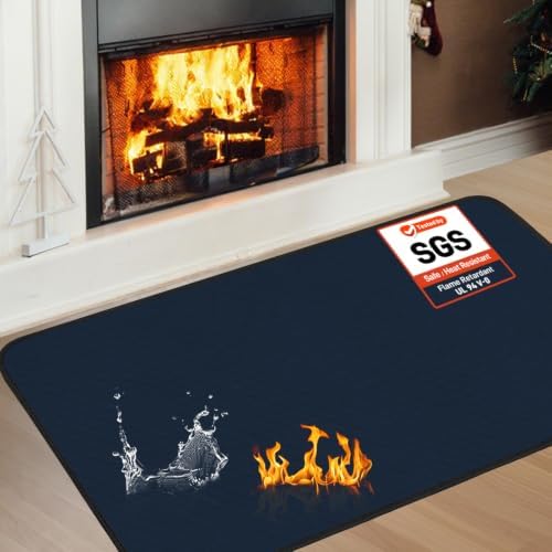 Fireproof Fireplace Rug for Home Protection, 3'6'' x 2' x 0.04'', Blue by TOHONFOO