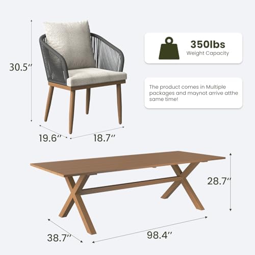 LayinSun 9 Pieces Outdoor Patio Dining Set, Aluminium Rectangular Dining Table and Wicker Rattan Chairs Set for Outside Backyard, Poolside - Image 7