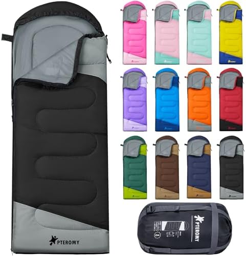 PTEROMY Sleeping Bags for Adults, Lightweight and Machine Washable, Water Resistant Backpacking Camping Sleeping Bag for Warm Cold Weather, Camping Essentials for Hiking Travel by PTEROMY