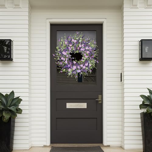 Sggvecsy Purple Daisy Wreath 24 Inch Spring Summer Wreath with Fake Silk Floral Green Eucalyptus Leaves and Lavender for Front Door Window Wall Wedding Farmhouse Festival Decor - Image 2