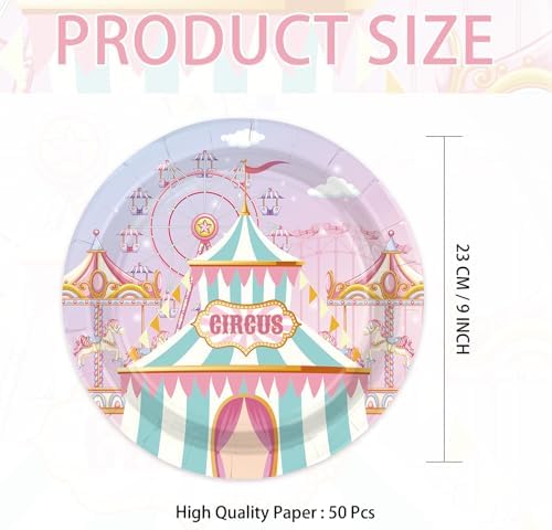 50Pcs Pink Pastel Circus Heavy Duty Party Paper Plates 9 Inch - Image 3
