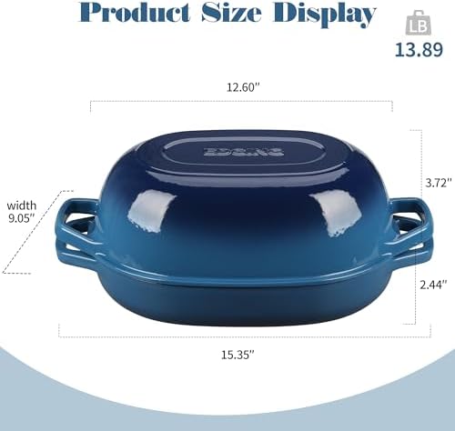 EDGING CASTING Enameled Cast Iron Oval Dutch Oven Pot with Lid, Dutch Oven for Sourdough Bread Baking, Bread Oven, Bread Dutch Oven, Oval Bread Pan, 7qt, Lake Blue - Image 2