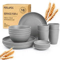 Kids Wheat Straw Dinnerware Sets for 4, 16 Piece Unbreakable Dinnerware Set, Kids Plates and Bowls Sets, Kitchen Plates and Bowls Set, Lightweight Dish Set for Party, Camping，RV - Grey by Perlapoc