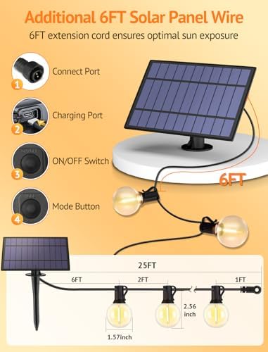 Larkvue 25FT Solar String Lights with Remote, 3 Modes, 11 G40 Bulbs, Black - Image 6