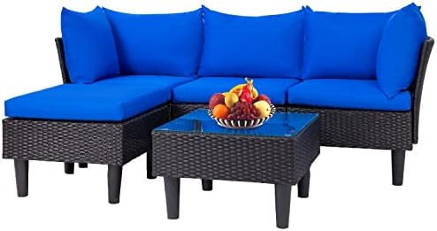 FDW 5-Piece Patio Furniture Set | Blue | Outdoor Wicker Furniture by FDW