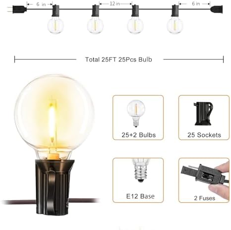 25FT Outdoor String Lights Waterproof Shatterproof G40 LED Globe - Image 5