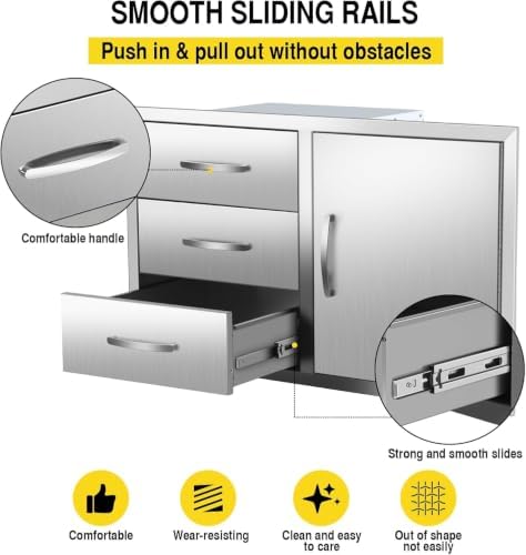 Outdoor Kitchen Drawer Combo, BBQ Access Trash Drawer Combo, Stainless Steel Outdoor Kitchen Trash Drawer For BBQ Island, Grilling Station (Drawer Combo-38.3Wx22.7Hx20.7D with Handles) - Image 5