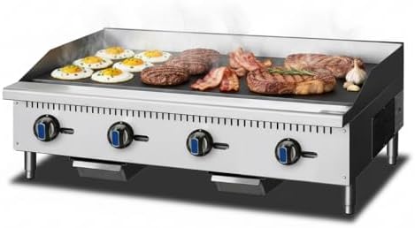 Commercial Natural Gas Propane Griddle, 48 in. 4-Burner, Adjustable Temp 122℉-572℉, 120,000 BTU, Stainless Steel - Perfect for Outdoor Cooking and BBQ by Unknown