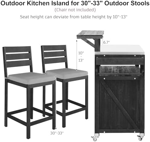53.3" Outdoor Kitchen Island with Raised Shelf and Stainless Top, Black - Image 2