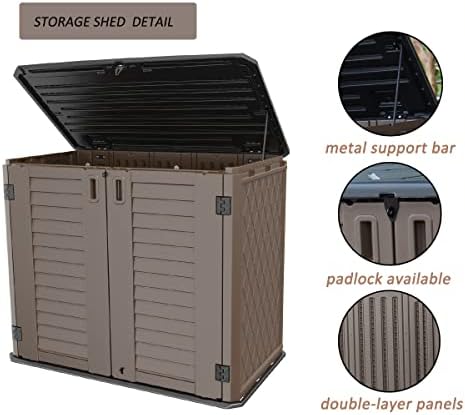 Mrosaa Horizontal Resin Storage Shed, 34 Horizontal Cu.ft Outdoor Storage Cabinet Waterproof for Garden/Backyard/Home/Pool, Lockable(34 Cu.ft-Brown) - Image 3