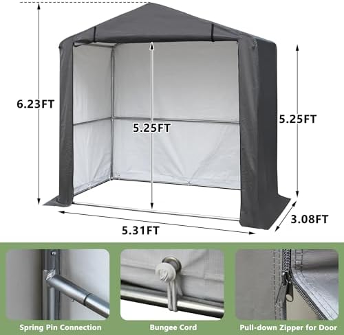 5x3 Ft Outdoor Storage Shelter Shed, Waterproof Heavy Duty Storage Shed with Roll-up Zipper Door and Sloping Roof, Portable Storage Tent for Tool Shed, Bike,Backyard Garden Patio, Gray - Image 2
