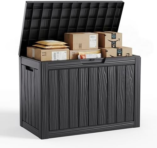PatioZen 50 Gallon Package Delivery Boxes for Outside, Lokable Secure Resin Package Delivery Box with Lid, Weatherproof and Anti-Theft Storage for Outdoor Front Door, Porch, Curbside, House (Black) by OutdoorLivingPerfected