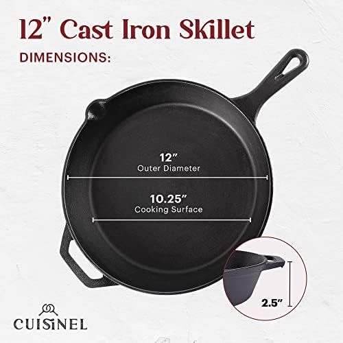 Cast Iron Skillet + Grill Press + Scraper Set - 12"-inch Pre-Seasoned Frying Pan + Silicone Handle Grip - 7" Round Burger Smasher - Indoor/Outdoor, Stove, Oven, Grill, Induction Kitchen Cookware - Image 3