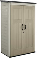 Rubbermaid Vertical Resin Outdoor Storage Shed With Floor (4 x 2.5 Ft) Weather Resistant Beige/Brown Organization for Home/Backyard/Pool Chemicals/Toys/Garden Tools/Porch/Patio Cushions by Rubbermaid
